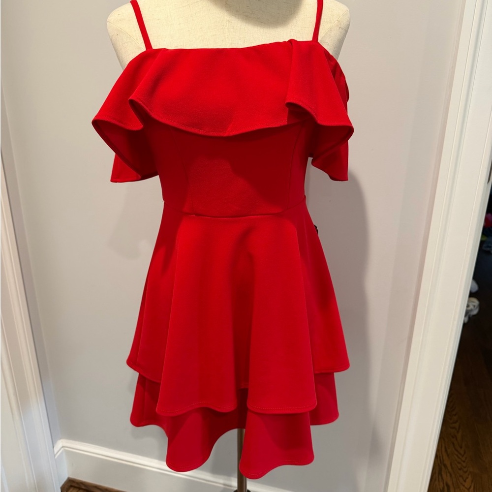 NWT B. Darlin Red Off-Shoulder Ruffle Fit & Flare Dress – Size 5/6